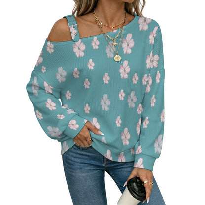 Long Sleeve Relaxed-Fit Solid Pullover Flowers Background