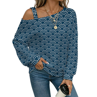 Women’s Off-Shoulder Knit Sweater Retro Pattern Background