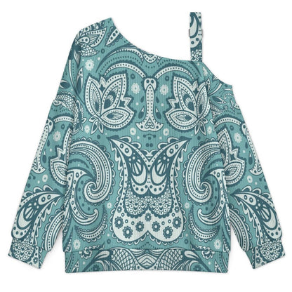 Paisley Fall Casual Asymmetric Shoulder Knit Top with Buckle Detail