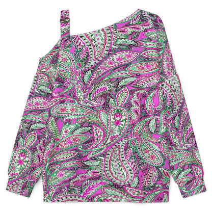 Fall Casual Asymmetric Shoulder Knit Top with Buckle Detail Paisley