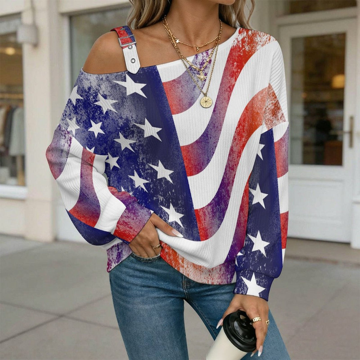 Women’s Off-Shoulder Knit Sweater National Flag, History, War