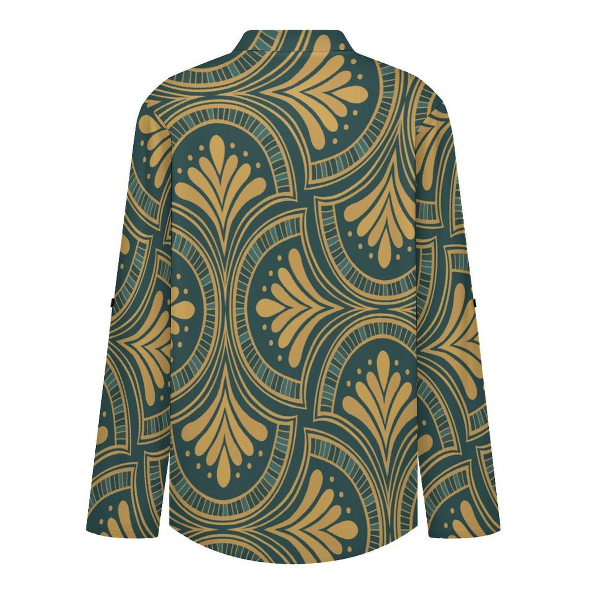Stand-up Collar Long-sleeved Shirt Retro Pattern  Customization Women’s V-Neck Blouses,long Sleeve,Roll-Up Sleeve Shirt