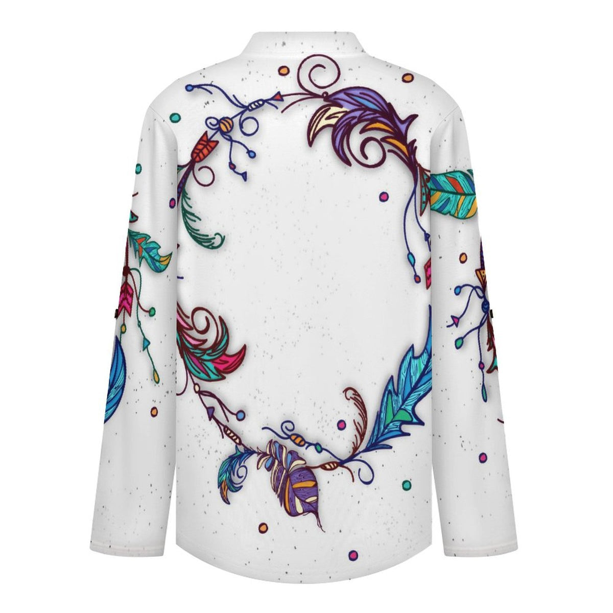 Stand-up Collar Long-sleeved Shirt Feathers  Customization Women’s V-Neck Blouses,long Sleeve,Roll-Up Sleeve Shirt
