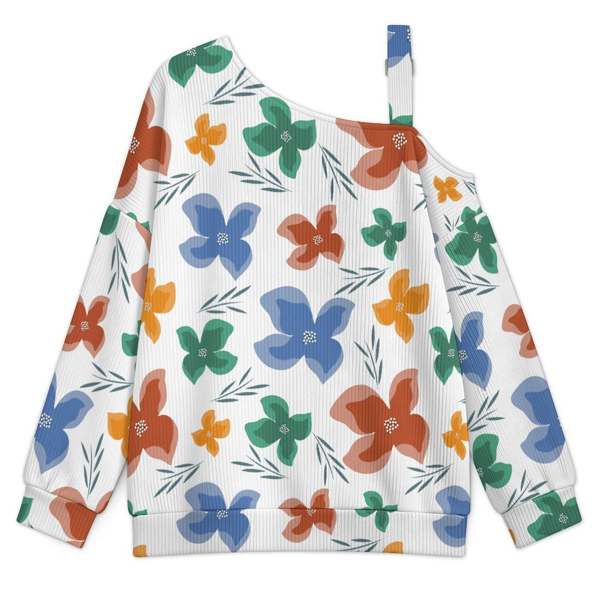 Off-the-shoulder SweaterCartoon Flower Pattern, Seamless Women’s Off-Shoulder Knit Sweater