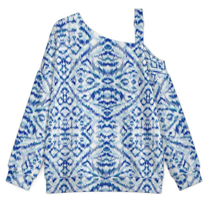 Off-the-shoulder Sweater European Retro Pattern  Asymmetric Cold Shoulder Knit Sweater for Women, Adjustable Buckle Strap Long Sleeve Casual Slouchy Pullover
