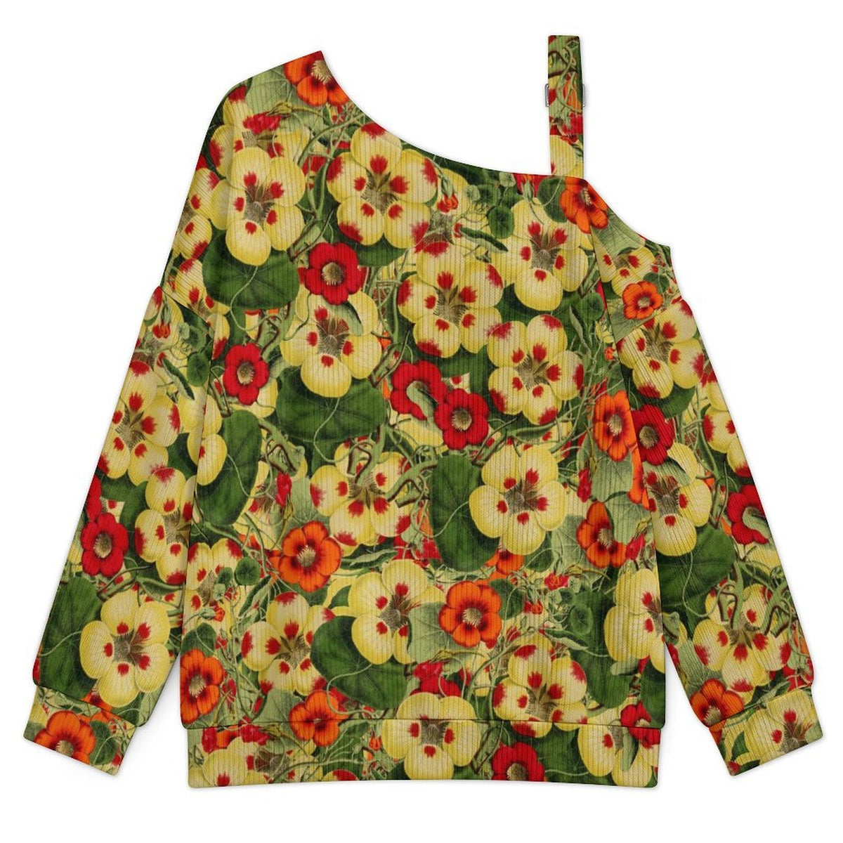 Off-the-shoulder SweaterVintage Flower Pattern Women’s Off-Shoulder Knit Sweater