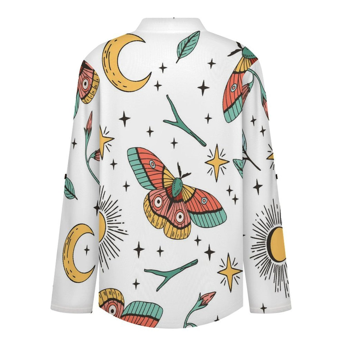 Stand-up Collar Long-sleeved Shirt Color, Butterfly, Pattern  Customization Women’s V-Neck Blouses,long Sleeve,Roll-Up Sleeve Shirt