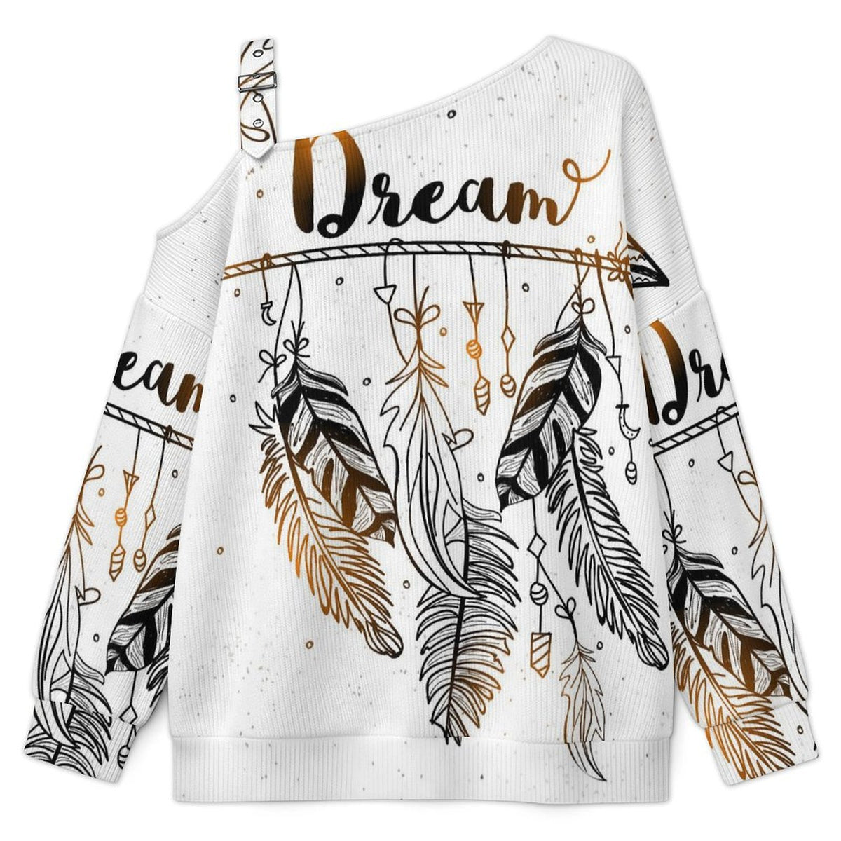 Off-the-shoulder Sweater Dream  Asymmetric Cold Shoulder Knit Sweater for Women, Adjustable Buckle Strap Long Sleeve Casual Slouchy Pullover
