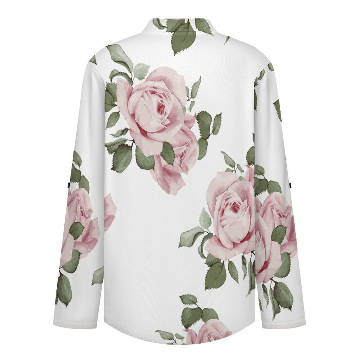 Stand-up Collar Long-sleeved Shirt Rose Repeat Tablecloth Curtain  Customization Women’s V-Neck Blouses,long Sleeve,Roll-Up Sleeve Shirt