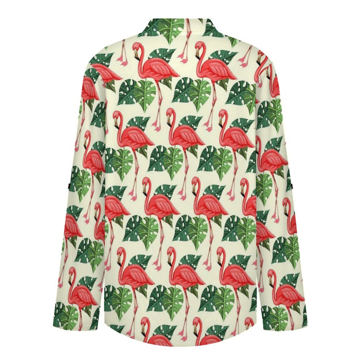 Stand-up Collar Long-sleeved Shirt Flamingo, Repeating Pattern  Customization Women’s V-Neck Blouses,long Sleeve,Roll-Up Sleeve Shirt