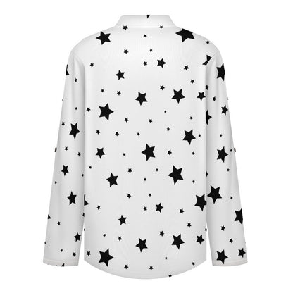 Star Pattern  Versatile Notched V-Neck Tunic | Roll Tab 3/4 Sleeve Office Casual Top