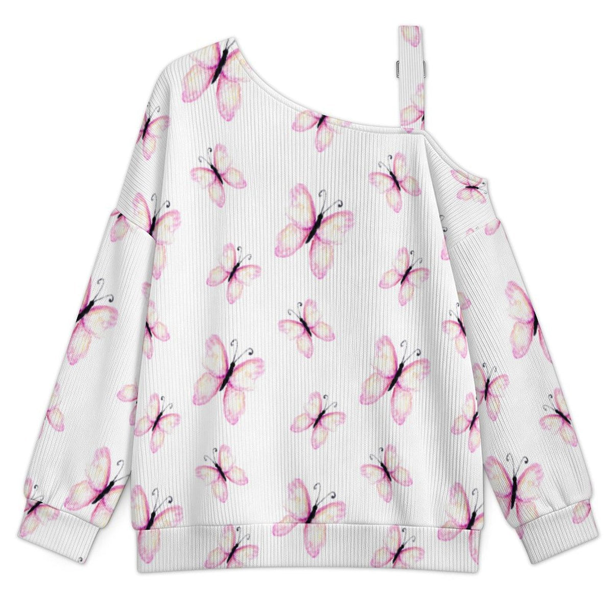 Women’s Off-Shoulder Knit Sweater Pink Butterfly