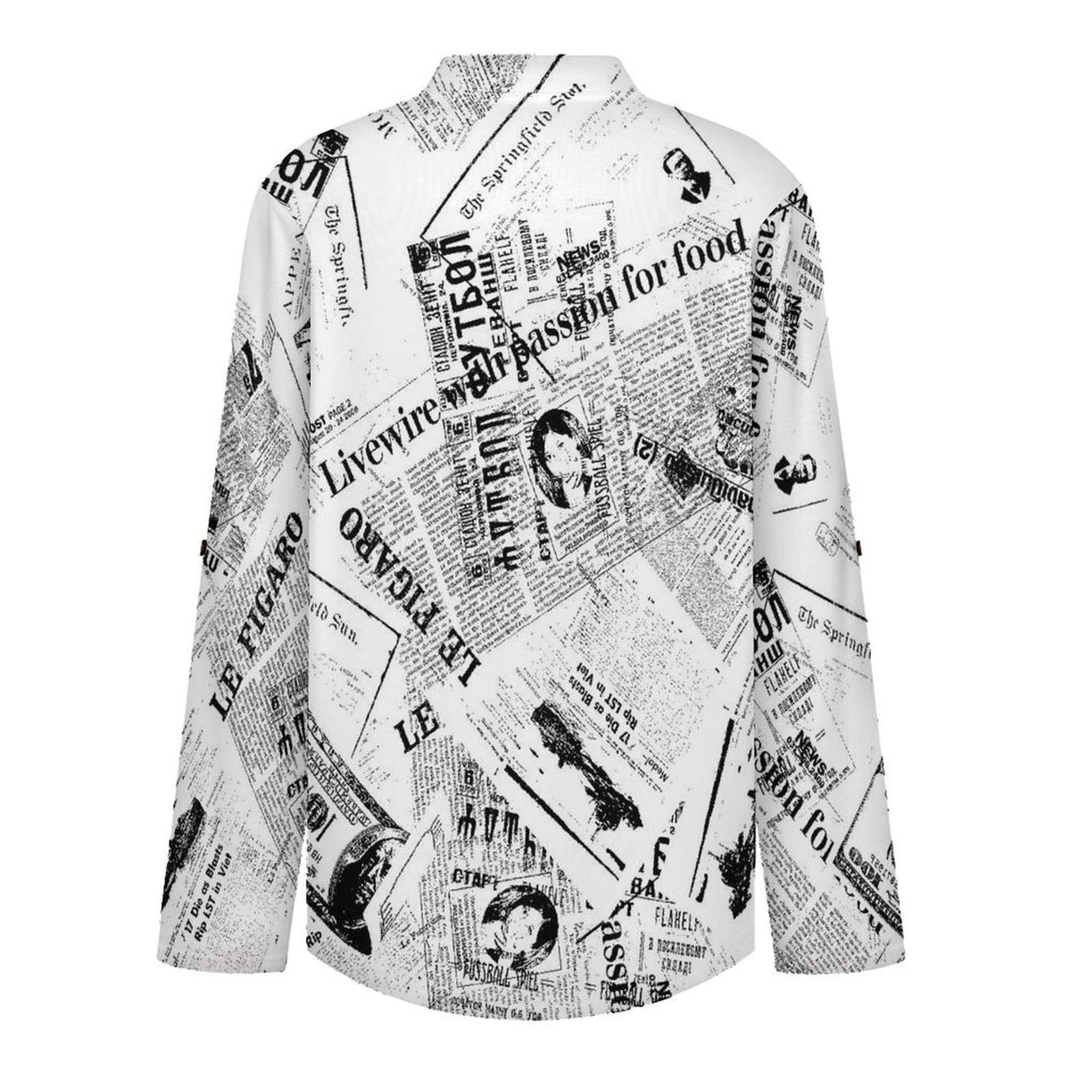 Stand-up Collar Long-sleeved Shirt Newspaper Dress  Customization Women’s V-Neck Blouses,long Sleeve,Roll-Up Sleeve Shirt