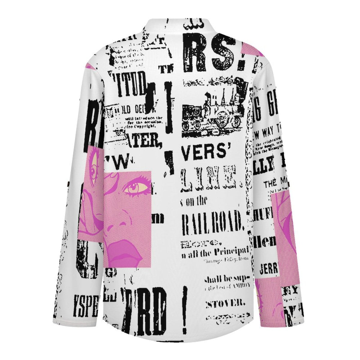 Newspaper Vintage Dress  Women Curved Hem V Neck Roll Sleeve Casual Work Top