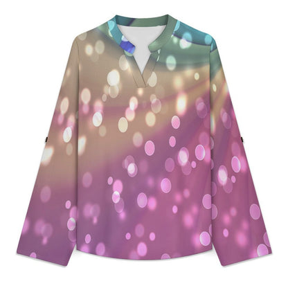 Color, Dazzling Starlight  Versatile Notched V-Neck Tunic | Roll Tab 3/4 Sleeve Office Casual Top