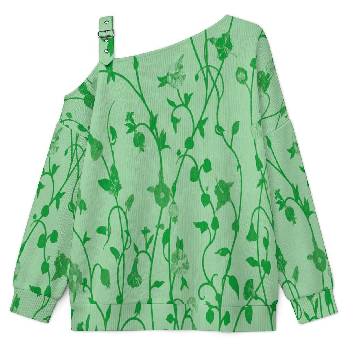 Women’s Off-Shoulder Knit Sweater Leaf Vine Background
