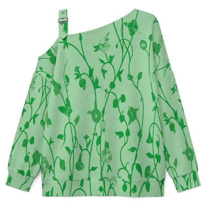 Women’s Off-Shoulder Knit Sweater Leaf Vine Background