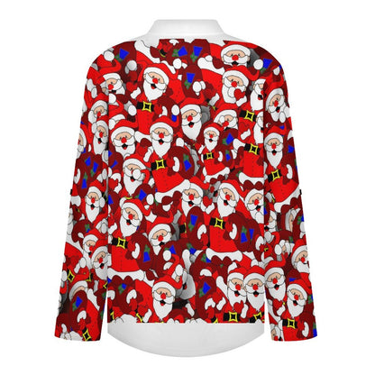 Stand-up Collar Long-sleeved Shirt Christmas, Santa Claus, Repeat