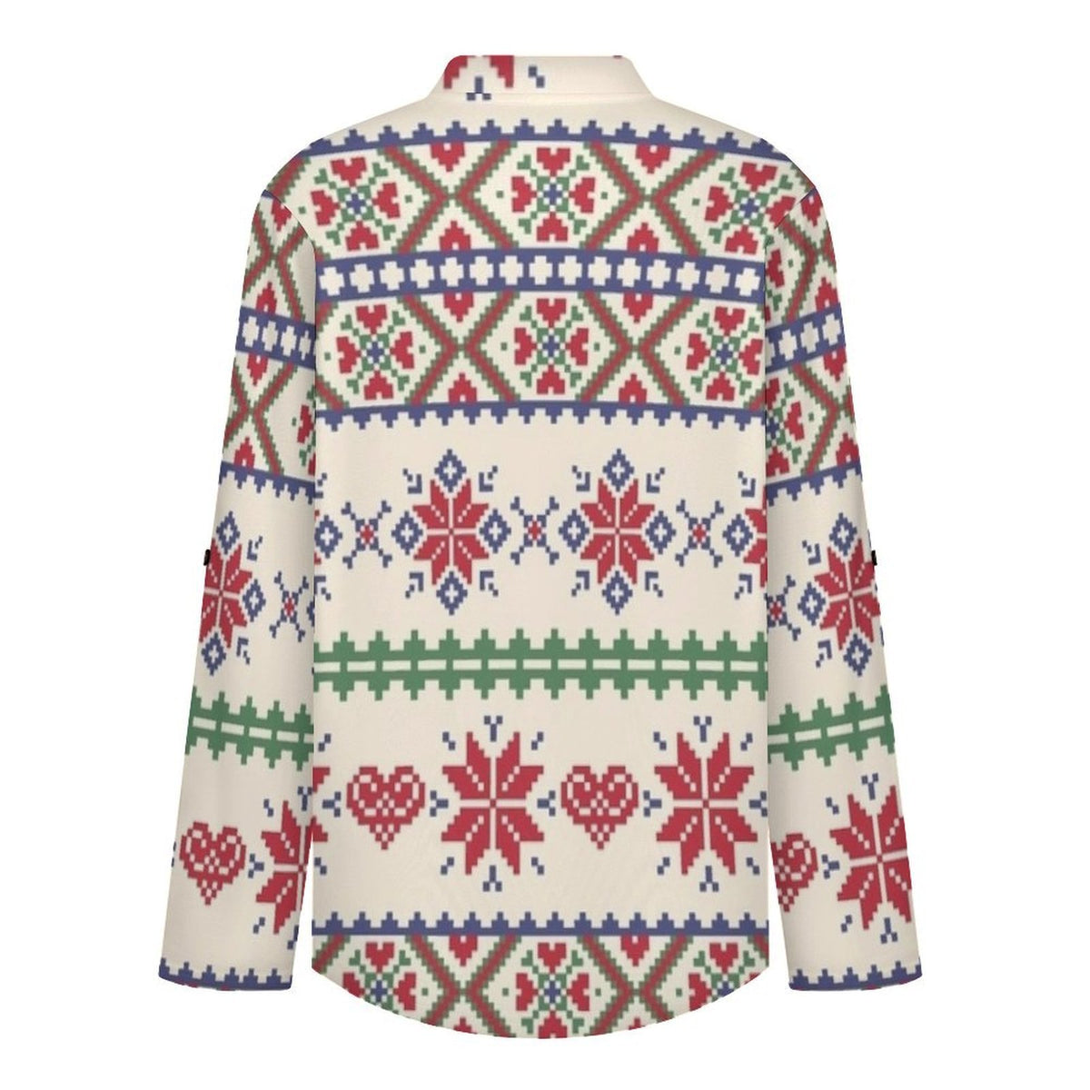 Stand-up Collar Long-sleeved Shirt Christmas Pattern  Customization Women’s V-Neck Blouses,long Sleeve,Roll-Up Sleeve Shirt