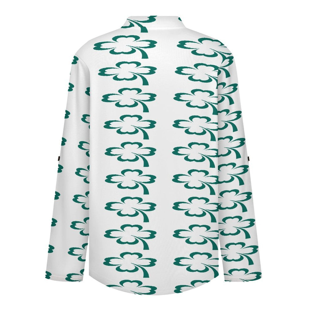 Women Curved Hem V Neck Roll Sleeve Casual Work Top  St. Patrick's Day, White, Clover