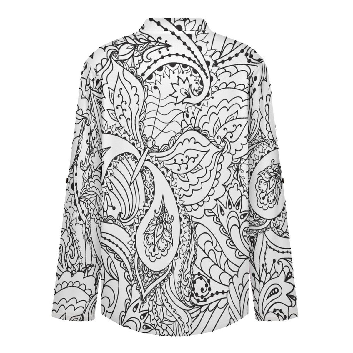 Stand-up Collar Long-sleeved Shirt Retro Pattern  Customization Women’s V-Neck Blouses,long Sleeve,Roll-Up Sleeve Shirt
