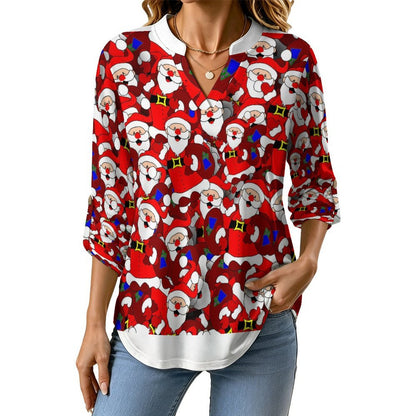 Stand-up Collar Long-sleeved Shirt Christmas, Santa Claus, Repeat