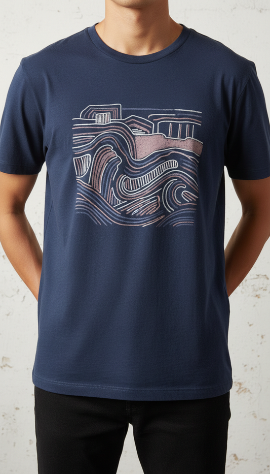 Urban navy hand-drawn graphic tee