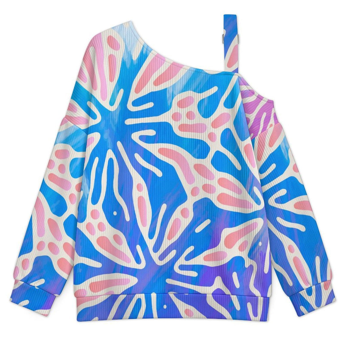 Fall Casual Asymmetric Shoulder Knit Top with Buckle Detail Colorful Bombing