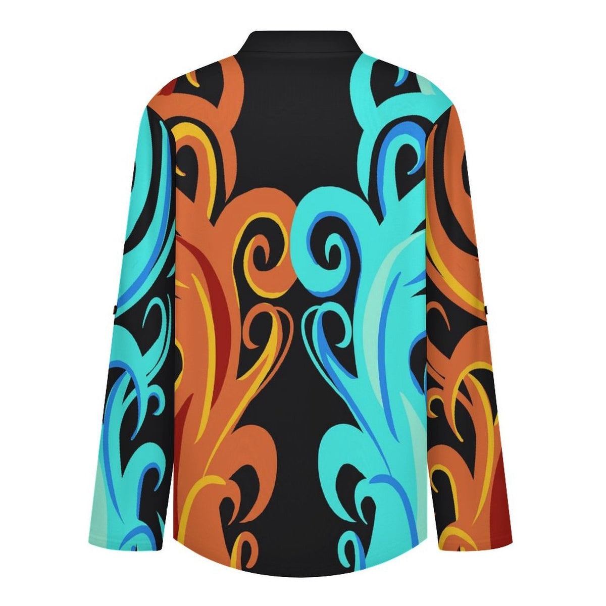 Stand-up Collar Long-sleeved Shirt Flame, Two-color  Customization Women’s V-Neck Blouses,long Sleeve,Roll-Up Sleeve Shirt