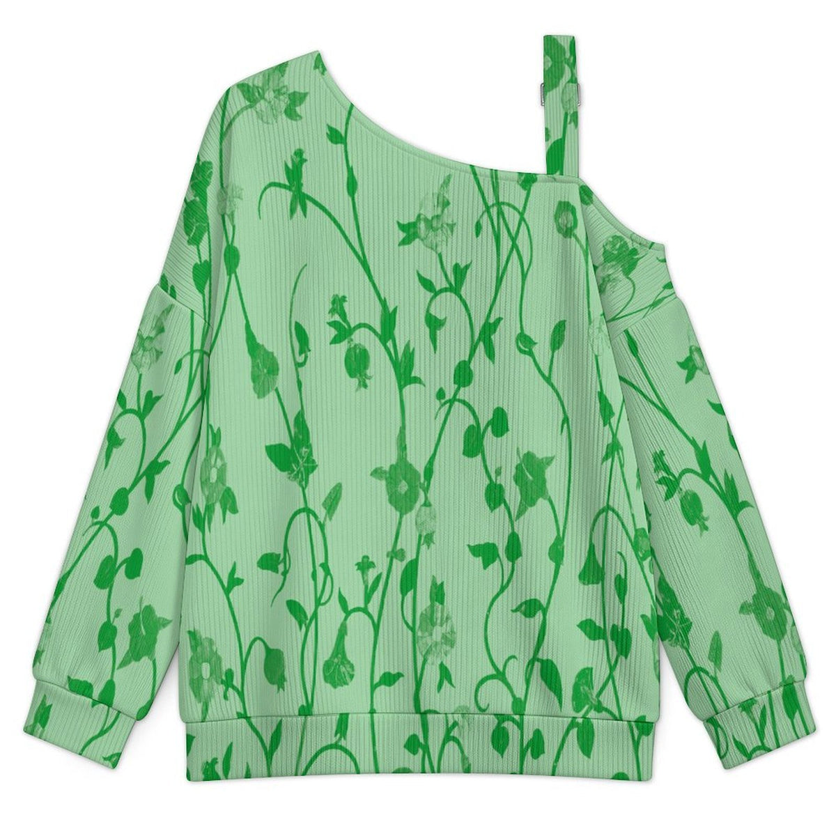 Women’s Off-Shoulder Knit Sweater Leaf Vine Background