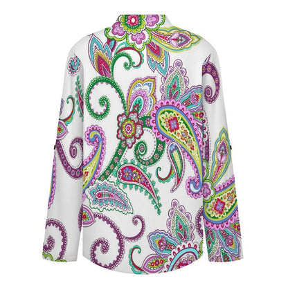 Paisley  Women Curved Hem V Neck Roll Sleeve Casual Work Top