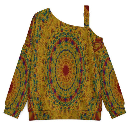 Retro Pattern, Background Fall Casual Asymmetric Shoulder Knit Top with Buckle Detail