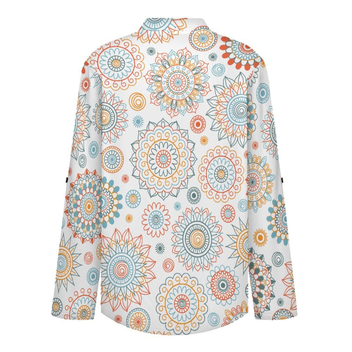 Repetitive Pattern  Versatile Notched V-Neck Tunic | Roll Tab 3/4 Sleeve Office Casual Top