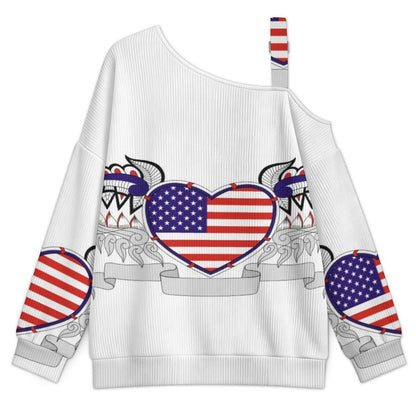 Off-the-shoulder Sweater Heart USA  Asymmetric Cold Shoulder Knit Sweater for Women, Adjustable Buckle Strap Long Sleeve Casual Slouchy Pullover