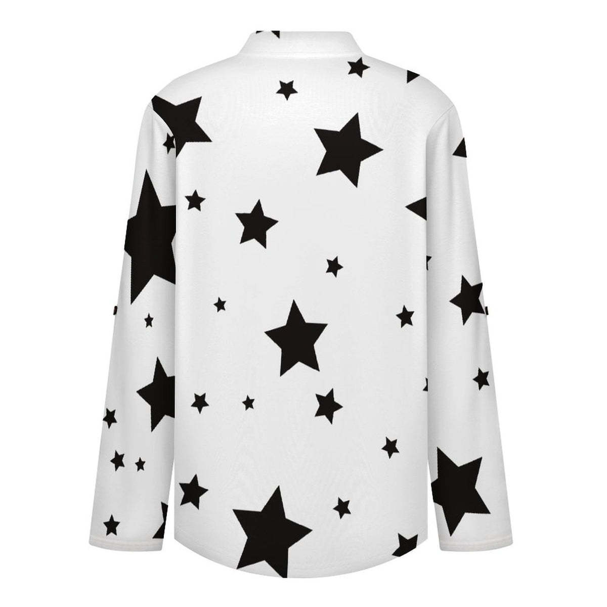 Stand-up Collar Long-sleeved Shirt The Stars Repeat The Black Pattern white S Women’s V-Neck Blouses
