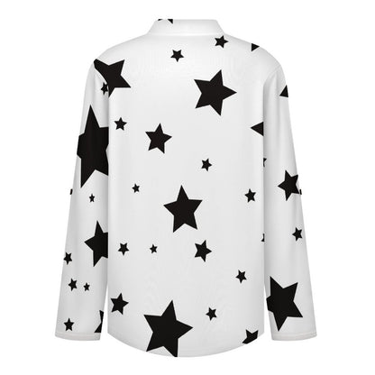 Stand-up Collar Long-sleeved Shirt The Stars Repeat The Black Pattern white S Women’s V-Neck Blouses