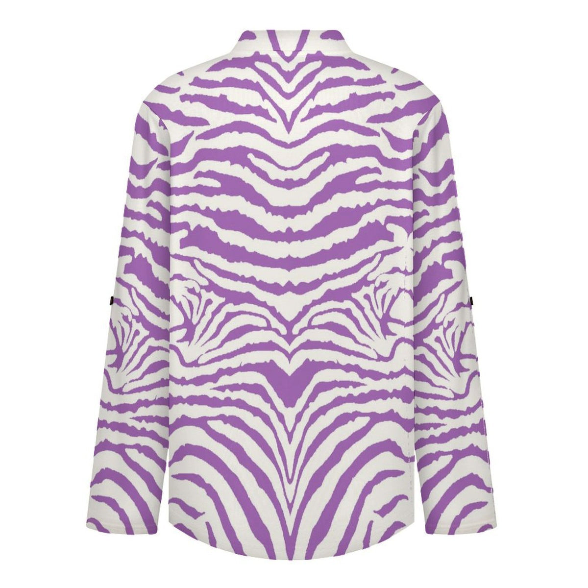 Stand-up Collar Long-sleeved Shirt Zebra Pattern white S Women’s V-Neck Blouses