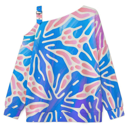 Fall Casual Asymmetric Shoulder Knit Top with Buckle Detail Colorful Bombing