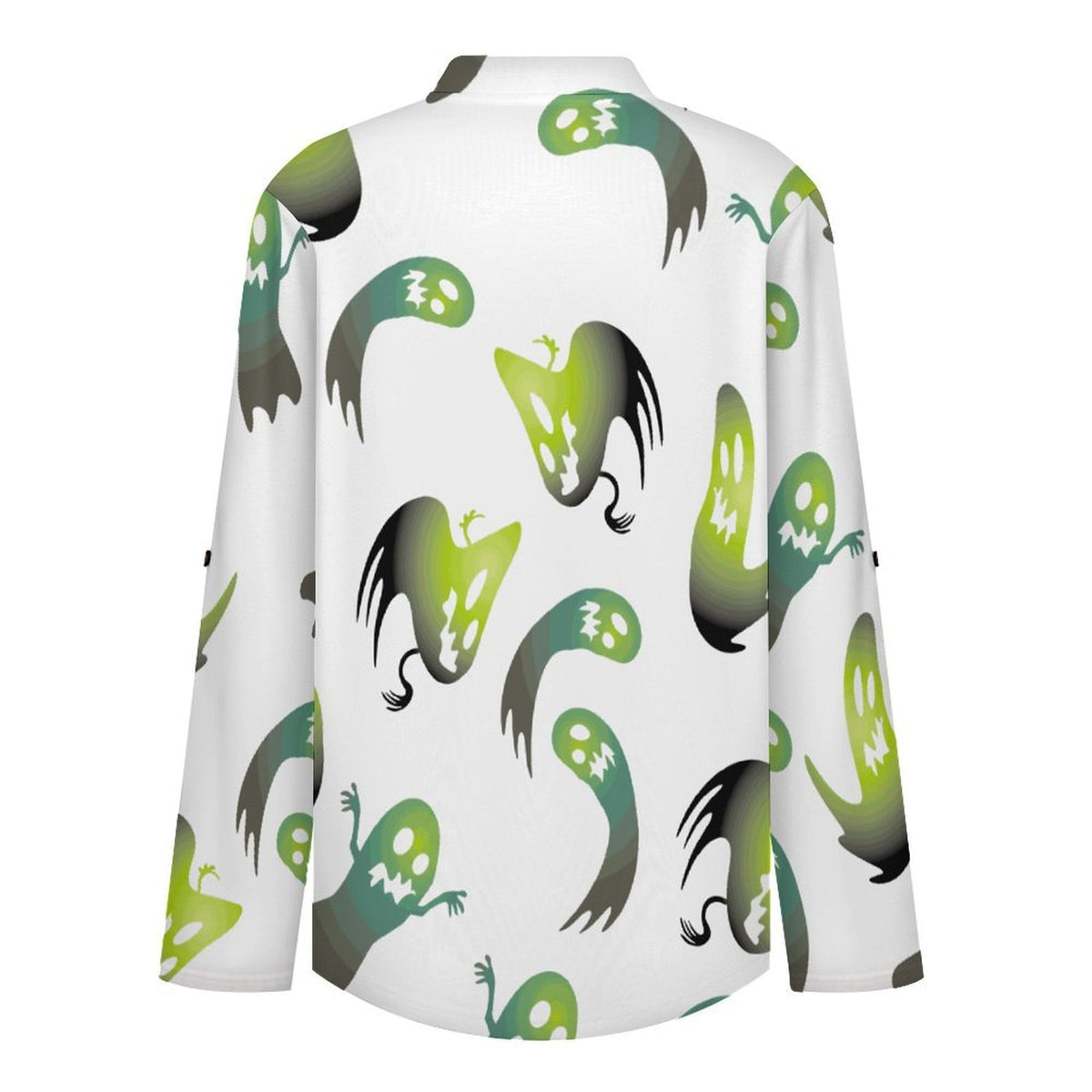 Stand-up Collar Long-sleeved Shirt The Ghost Repeats A Pattern of Gradient Green  Customization Women’s V-Neck Blouses,long Sleeve,Roll-Up Sleeve Shirt