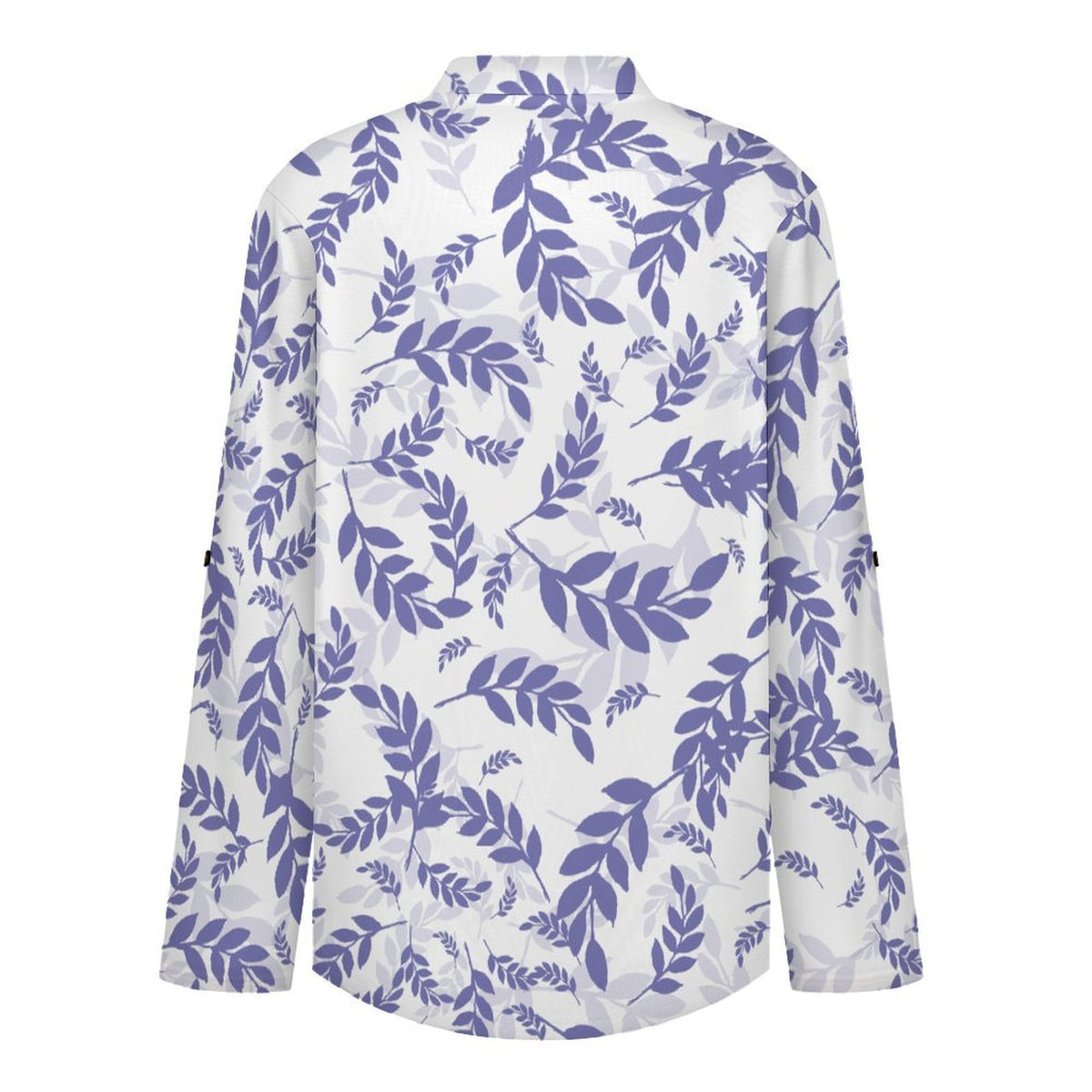 Stand-up Collar Long-sleeved Shirt Purple Leaves, Repeating Pattern white S Women’s V-Neck Blouses