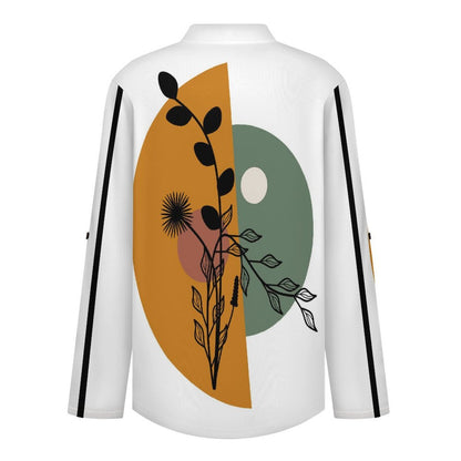 Stand-up Collar Long-sleeved Shirt Chinese Wind Scenery  Customization Women’s V-Neck Blouses,long Sleeve,Roll-Up Sleeve Shirt
