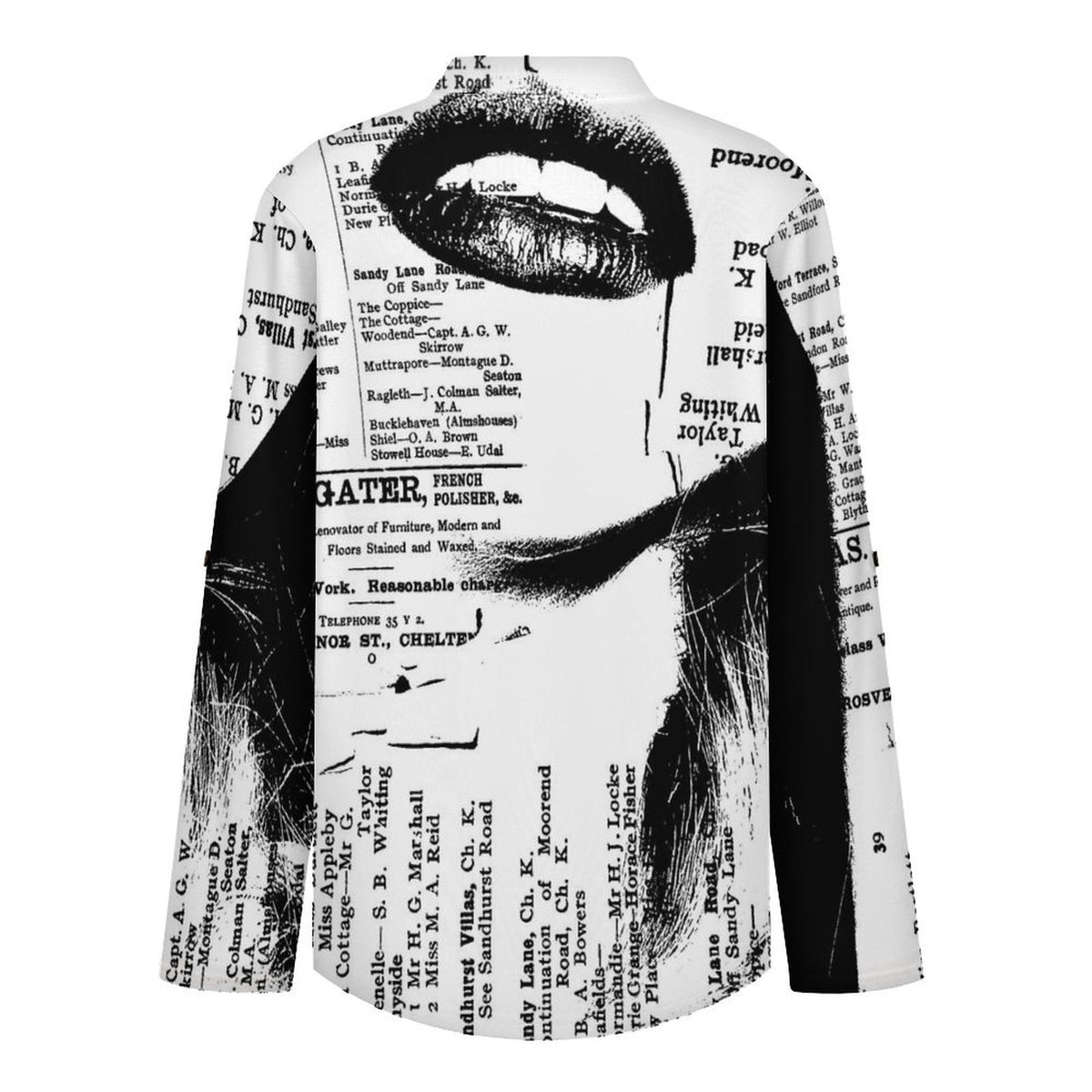 Stand-up Collar Long-sleeved Shirt Newspaper Girl Vintage white S Women’s V-Neck Blouses