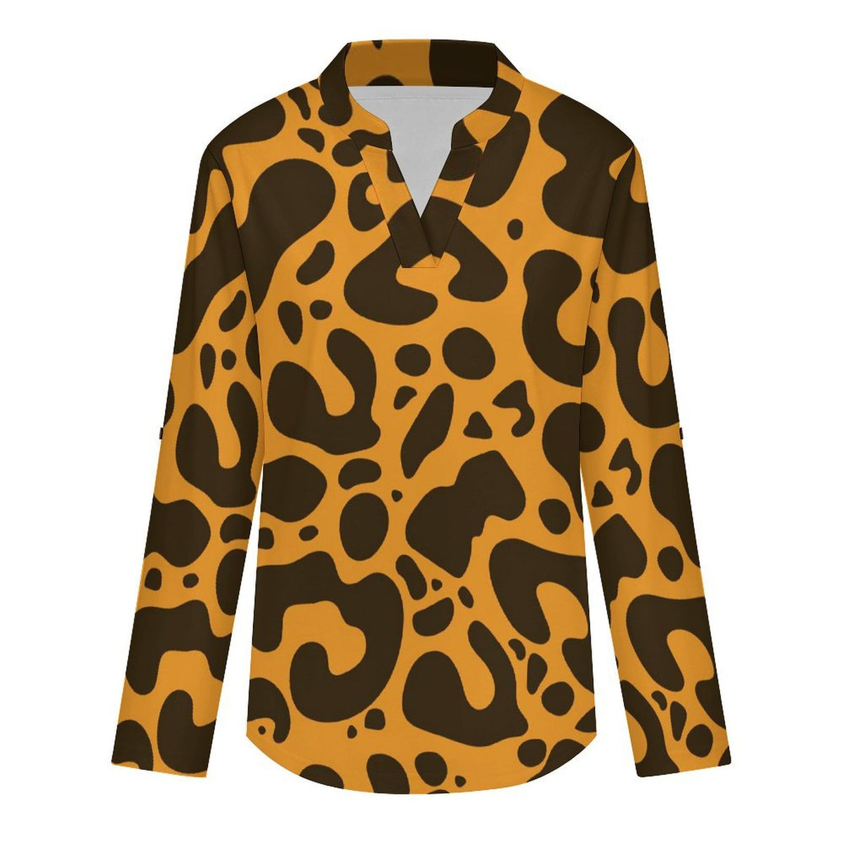 Versatile Notched V-Neck Tunic | Roll Tab 3/4 Sleeve Office Casual Top  Leopard-print Dresses Are Retro
