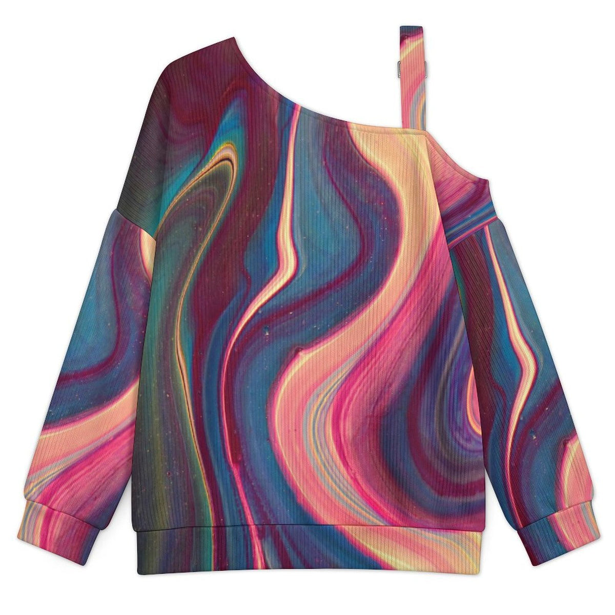 Off-the-shoulder Sweater Long Sleeve Relaxed-Fit Solid PulloverColor Shading, Pattern, Abstract
