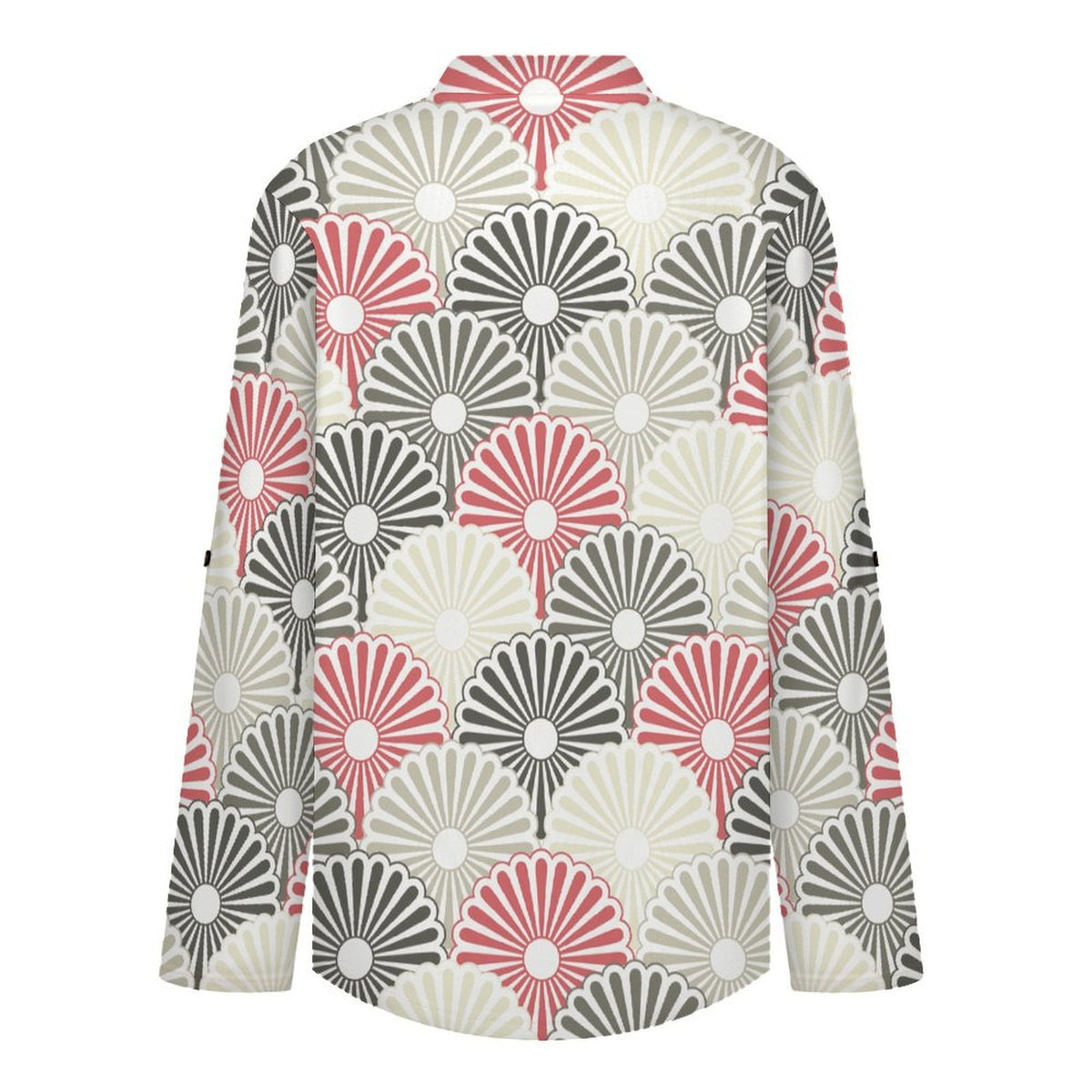 Repetitive Pattern  Versatile Notched V-Neck Tunic | Roll Tab 3/4 Sleeve Office Casual Top