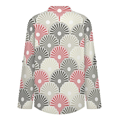 Repetitive Pattern  Versatile Notched V-Neck Tunic | Roll Tab 3/4 Sleeve Office Casual Top