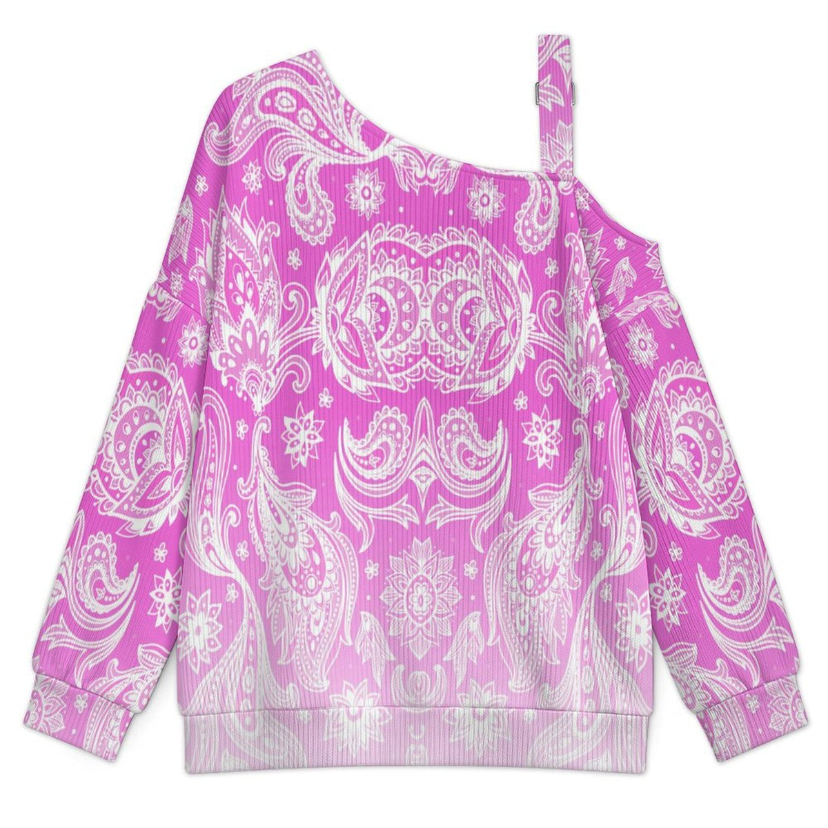 Fall Casual Asymmetric Shoulder Knit Top with Buckle Detail Paisley
