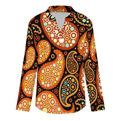 Paisley  Versatile Notched V-Neck Tunic | Roll Tab 3/4 Sleeve Office Casual Top