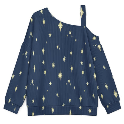 Off-the-shoulder Sweater Stars  Asymmetric Cold Shoulder Knit Sweater for Women, Adjustable Buckle Strap Long Sleeve Casual Slouchy Pullover