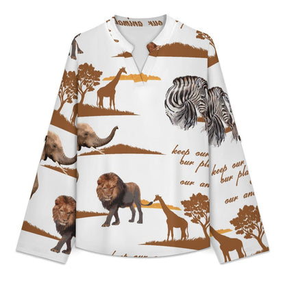 Environmental Protection, Grassland, Repeating Patterns  Versatile Notched V-Neck Tunic | Roll Tab 3/4 Sleeve Office Casual Top